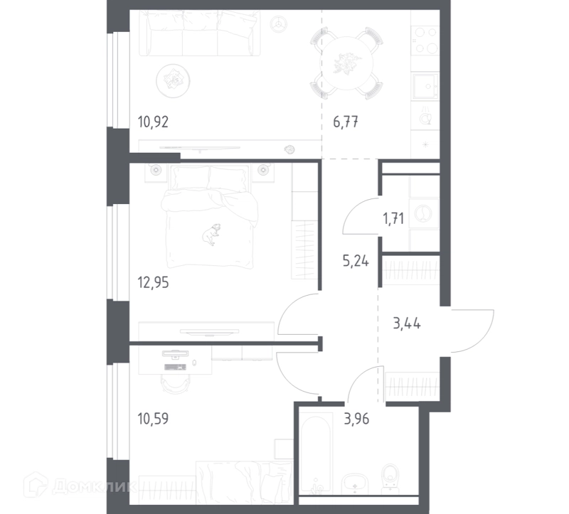 2-комнатная квартира 55.58 м² Пригород Лесное
