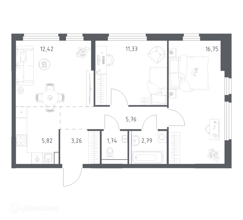 2-комнатная квартира 59.87 м² Пригород Лесное
