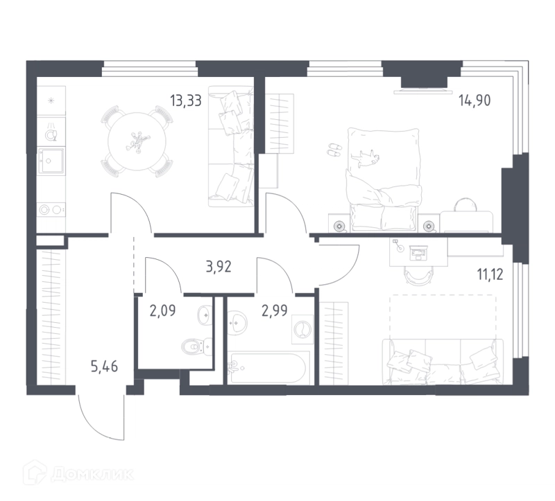 2-комнатная квартира 53.81 м² Пригород Лесное