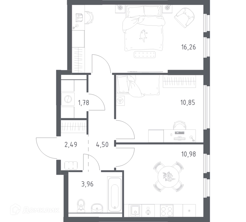 2-комнатная квартира 50.82 м² Пригород Лесное