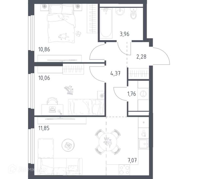 2-комнатная квартира 52.21 м² Пригород Лесное