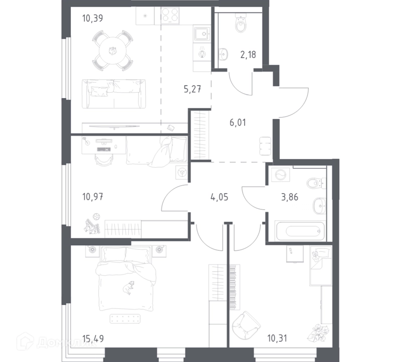 3-комнатная квартира 68.53 м² Пригород Лесное