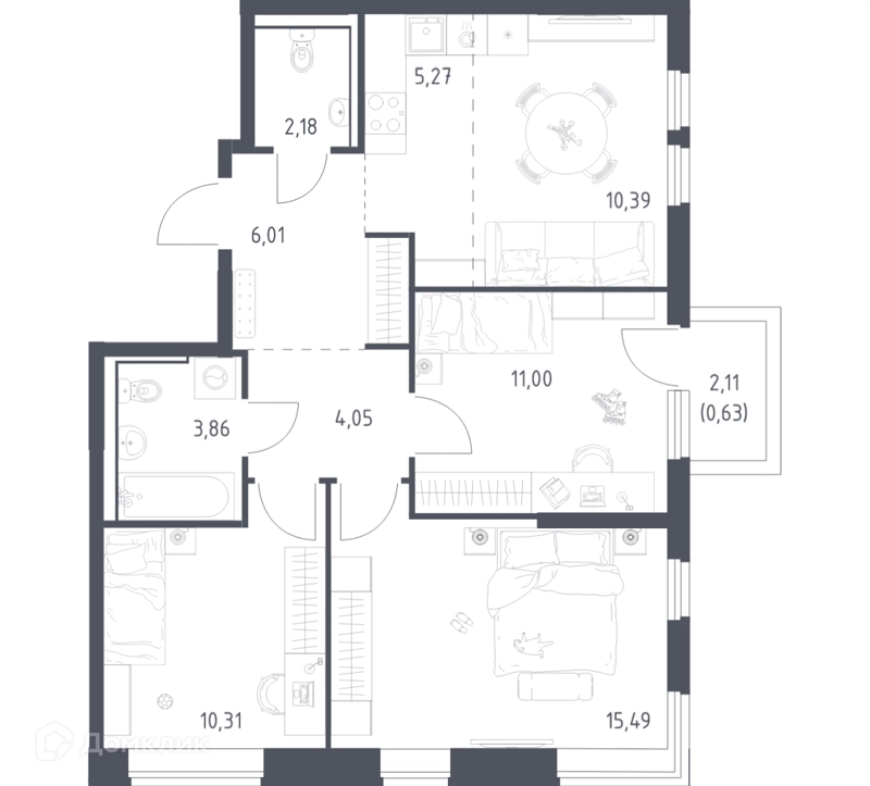 3-комнатная квартира 69.19 м² Пригород Лесное