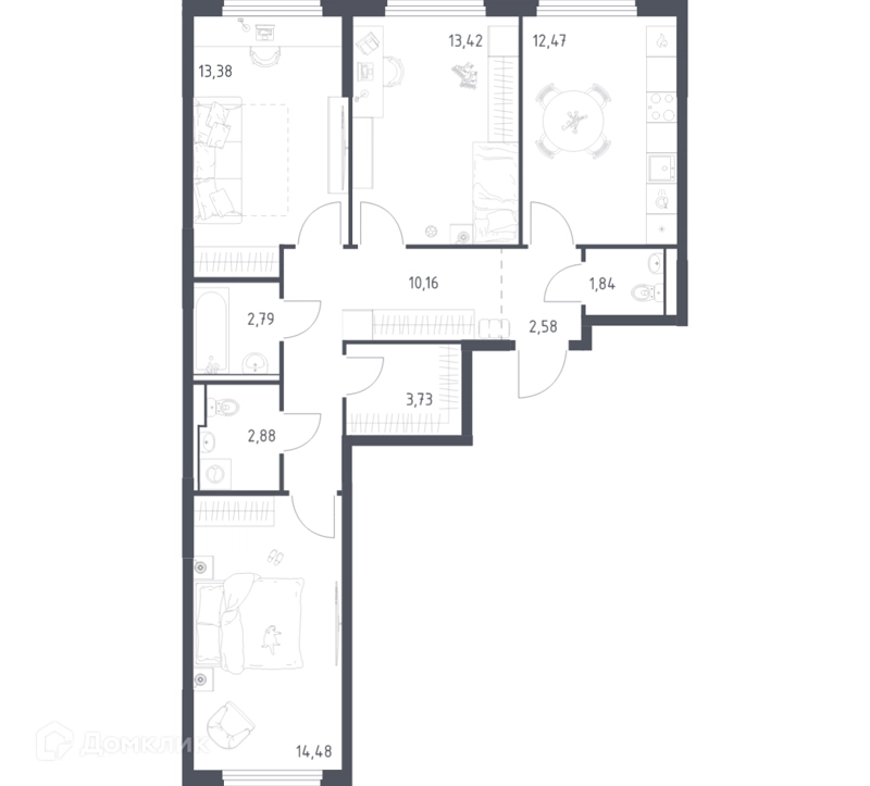 3-комнатная квартира 77.73 м² Пригород Лесное