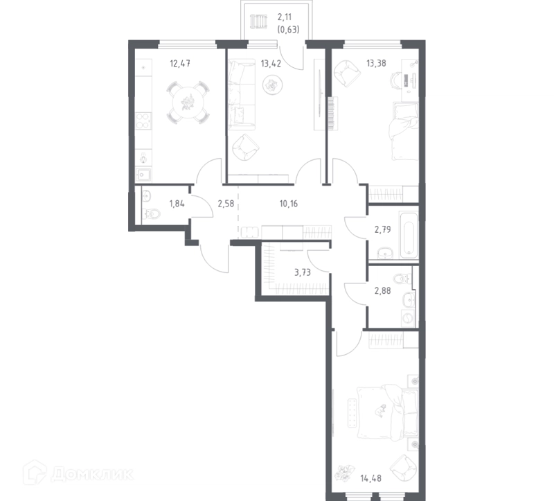 3-комнатная квартира 78.36 м² Пригород Лесное