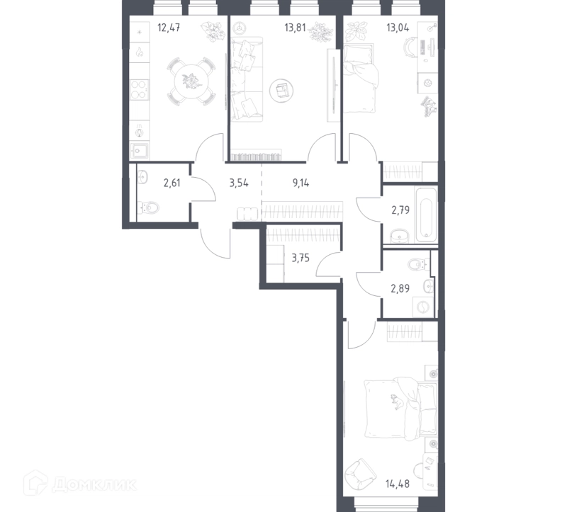 3-комнатная квартира 78.52 м² Пригород Лесное