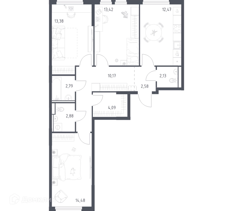 3-комнатная квартира 78.39 м² Пригород Лесное