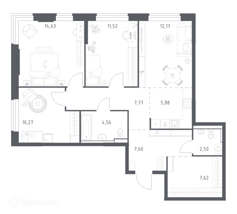 3-комнатная квартира 84.52 м² Пригород Лесное