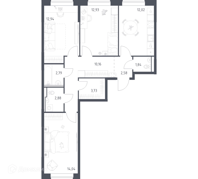 3-комнатная квартира 75.91 м² Пригород Лесное