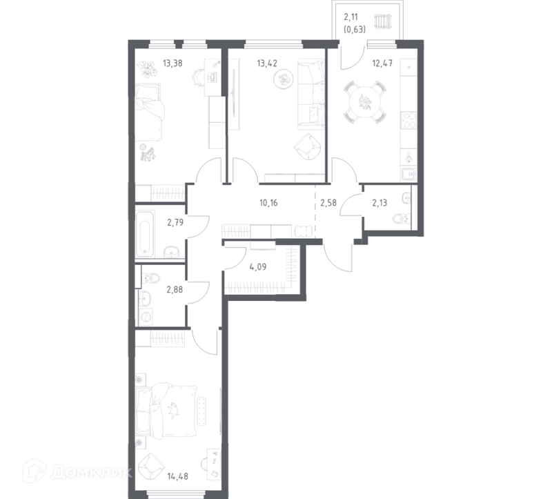 3-комнатная квартира 79.01 м² Пригород Лесное
