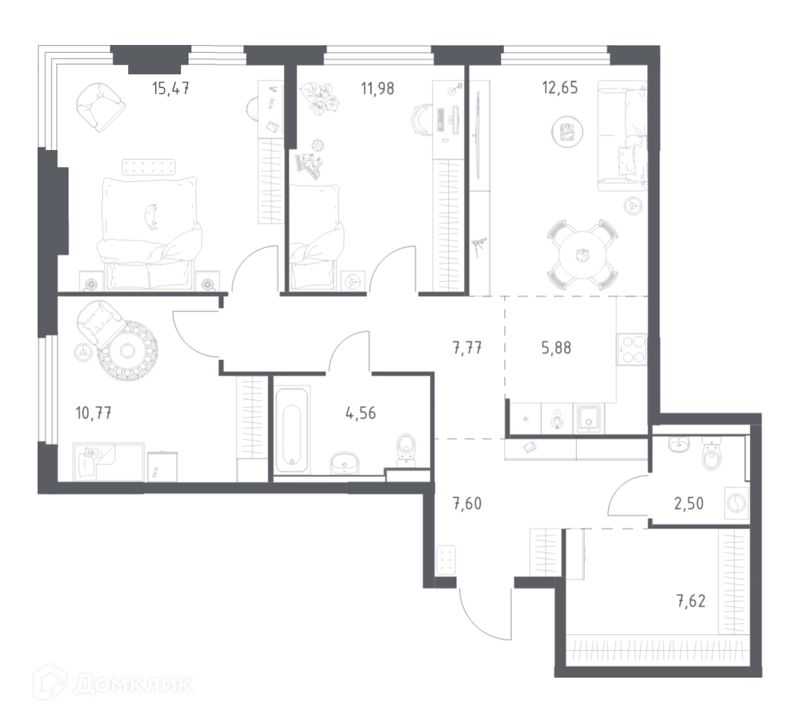 3-комнатная квартира 86.8 м² Пригород Лесное