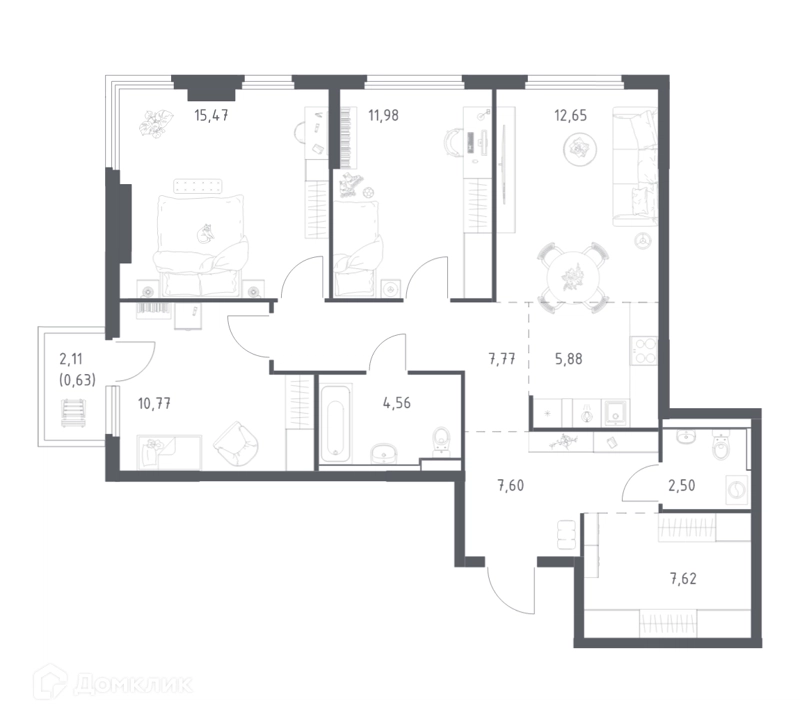 3-комнатная квартира 87.43 м² Пригород Лесное