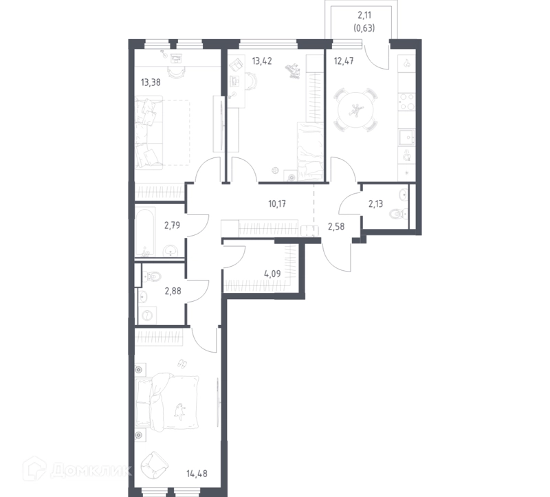 3-комнатная квартира 79.02 м² Пригород Лесное