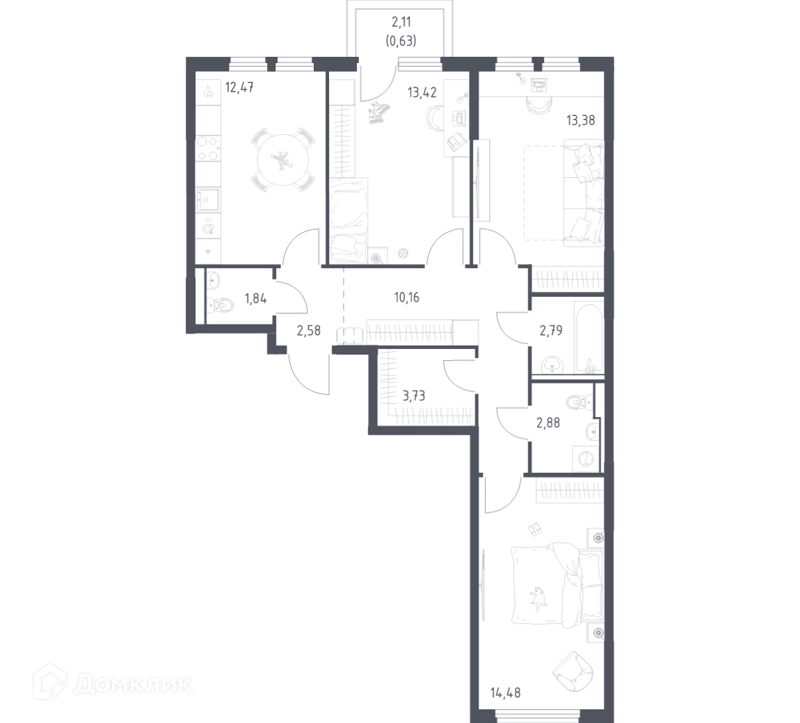 3-комнатная квартира 78.36 м² Пригород Лесное