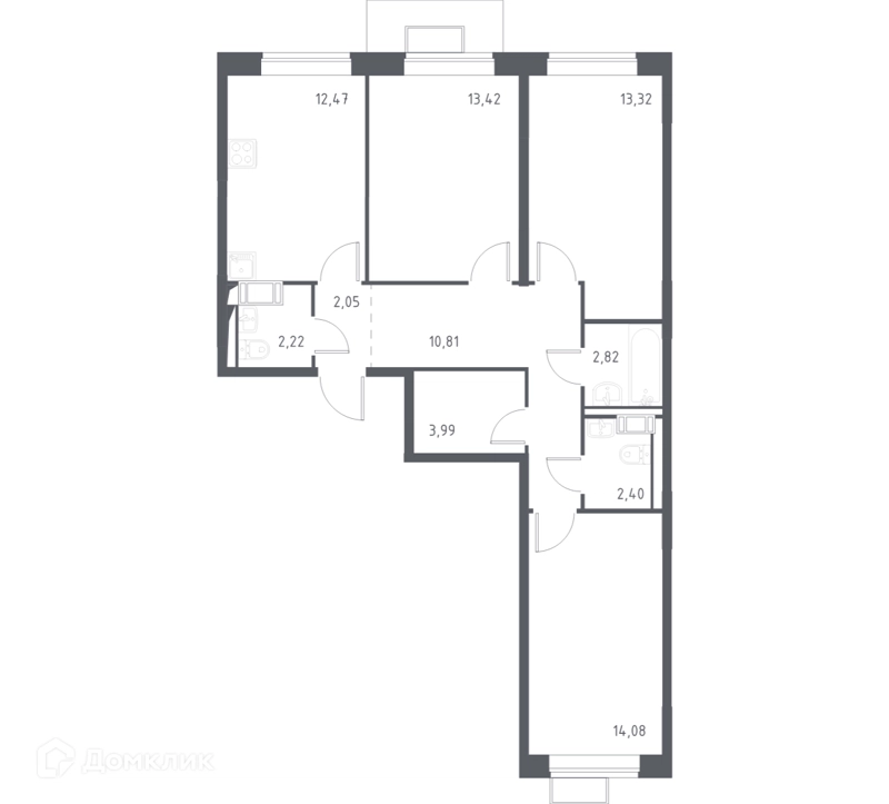 3-комнатная квартира 76.1 м² Пригород Лесное
