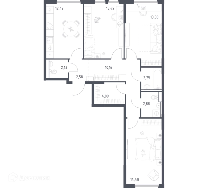 3-комнатная квартира 78.38 м² Пригород Лесное