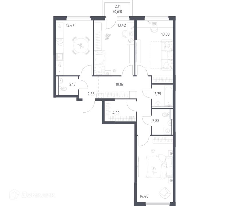 3-комнатная квартира 79.01 м² Пригород Лесное