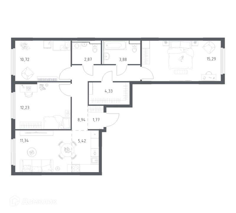 3-комнатная квартира 76.79 м² Пригород Лесное