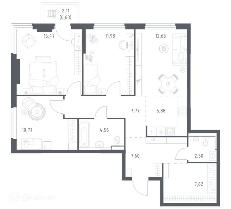 3-комнатная квартира 87.43 м² Пригород Лесное