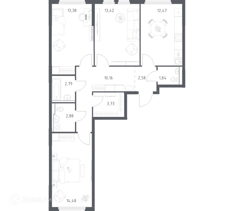 3-комнатная квартира 77.73 м² Пригород Лесное
