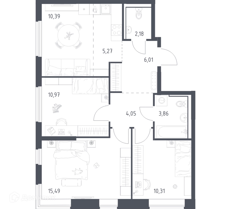 3-комнатная квартира 68.53 м² Пригород Лесное