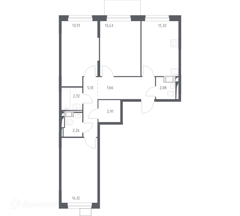 3-комнатная квартира 75.5 м² Пригород Лесное