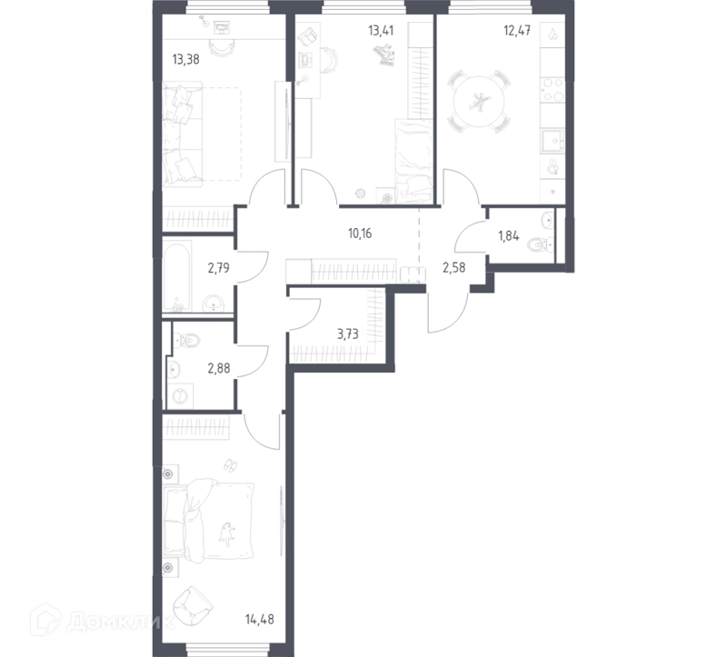 3-комнатная квартира 77.72 м² Пригород Лесное