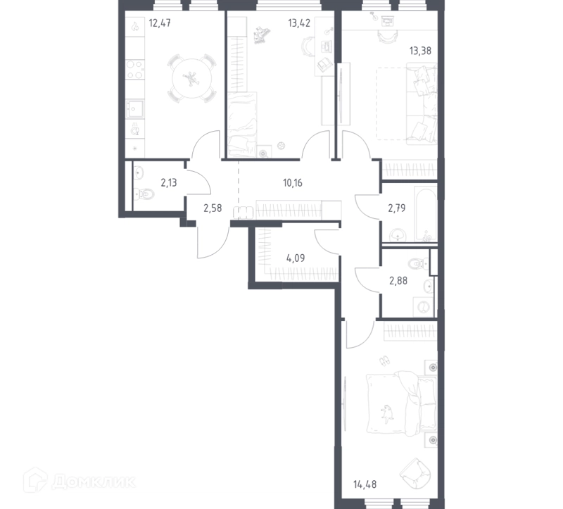 3-комнатная квартира 78.38 м² Пригород Лесное