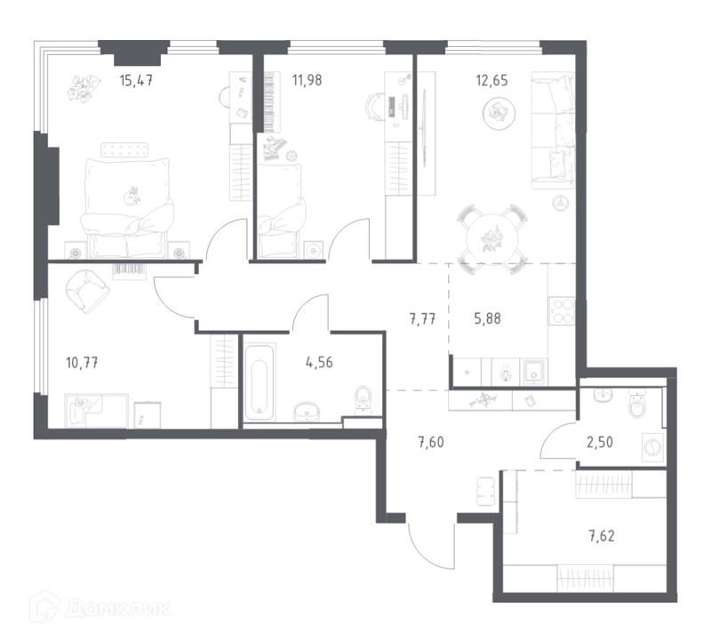 3-комнатная квартира 86.8 м² Пригород Лесное