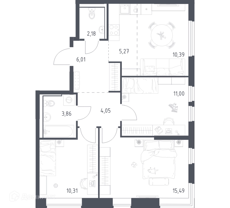 3-комнатная квартира 68.56 м² Пригород Лесное
