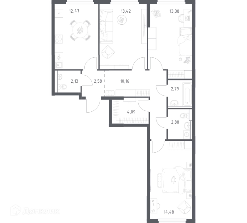 3-комнатная квартира 78.38 м² Пригород Лесное