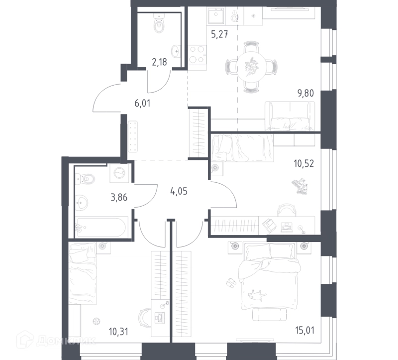 3-комнатная квартира 67.01 м² Пригород Лесное