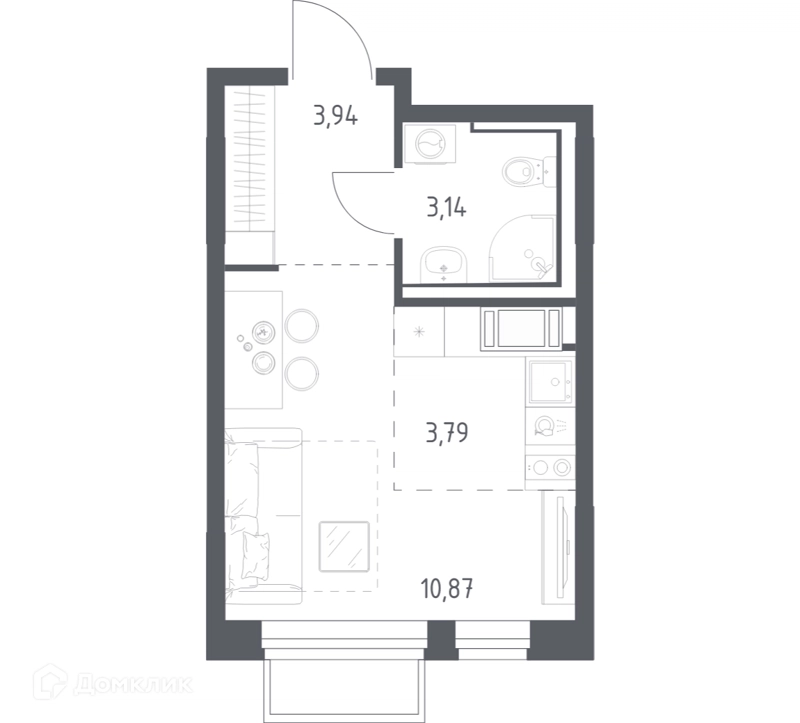 Студия 21.74 м² Томилино Парк
