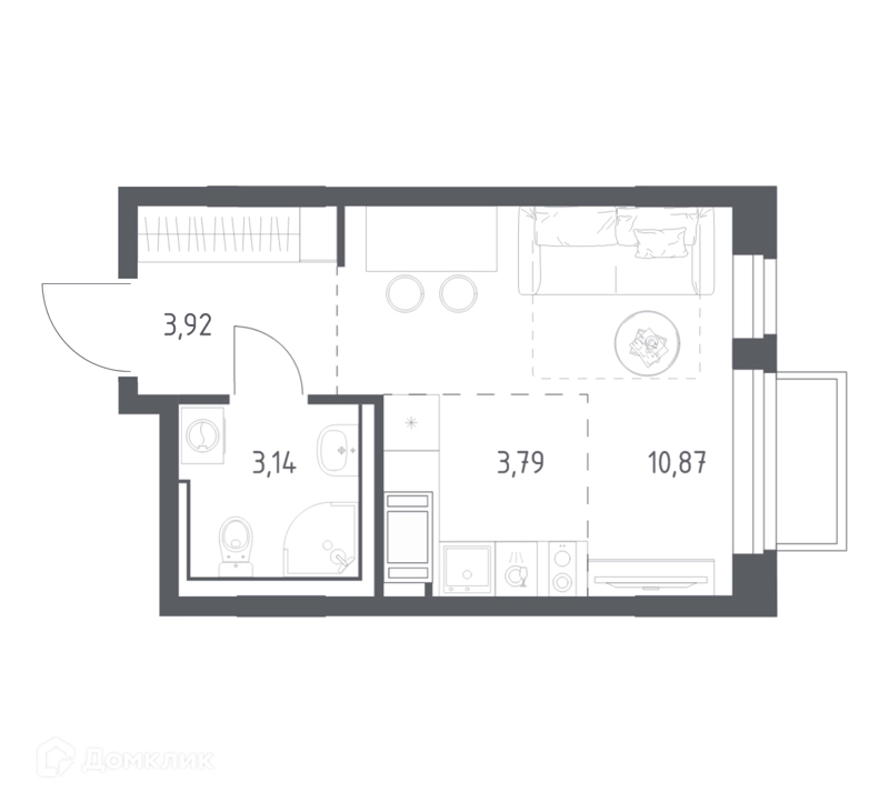Студия 21.72 м² Томилино Парк