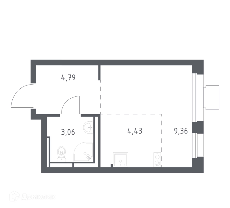 Студия 21.1 м² Томилино Парк