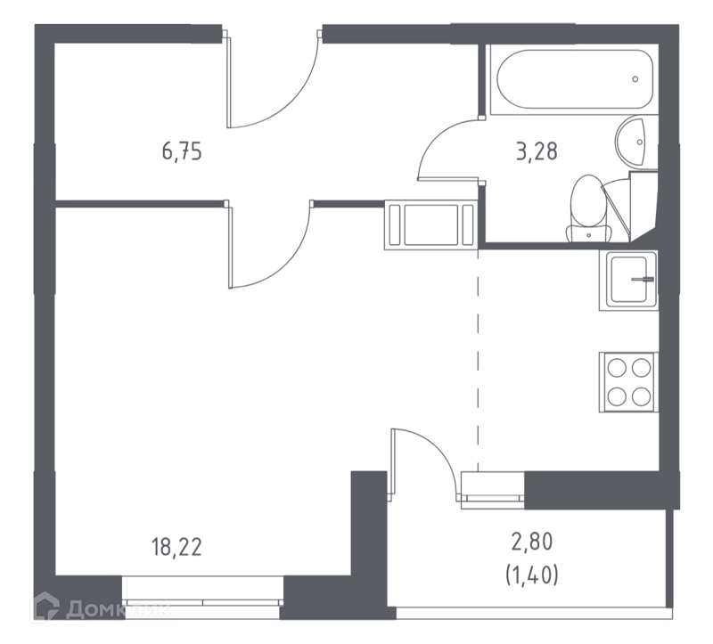 Студия 29.4 м² Томилино Парк