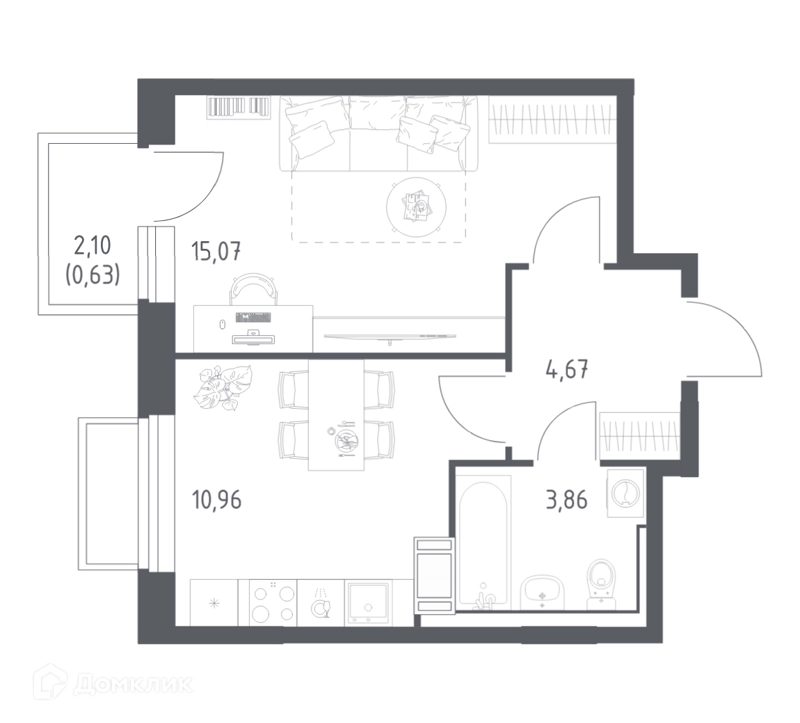 1-комнатная квартира 35.19 м² Томилино Парк
