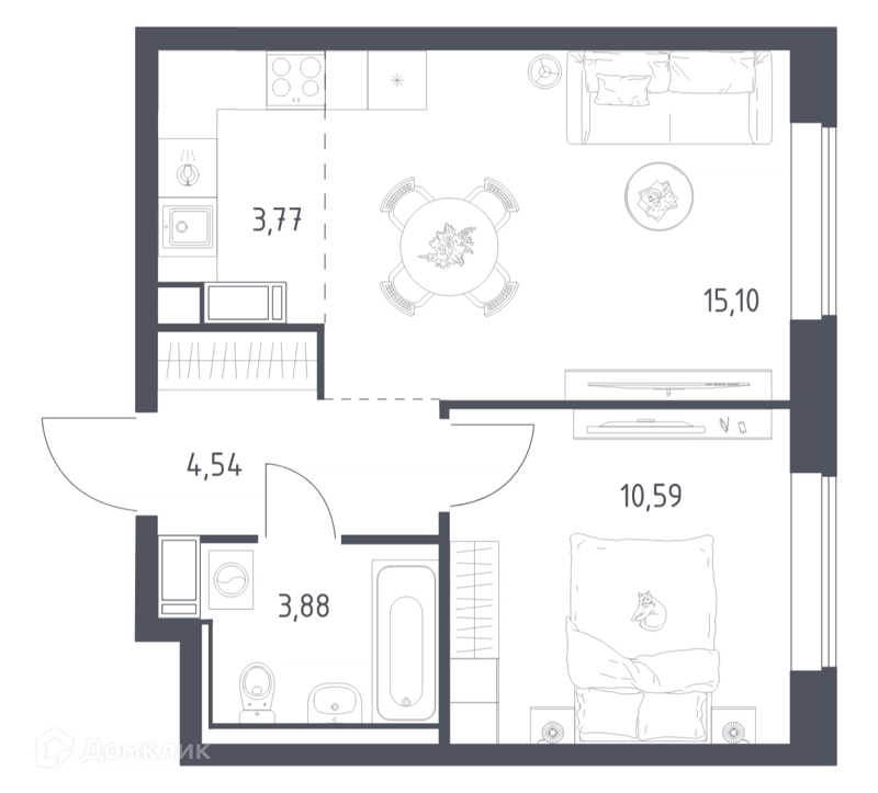 1-комнатная квартира 37.8 м² Томилино Парк