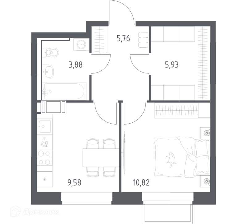 1-комнатная квартира 35.97 м² Томилино Парк