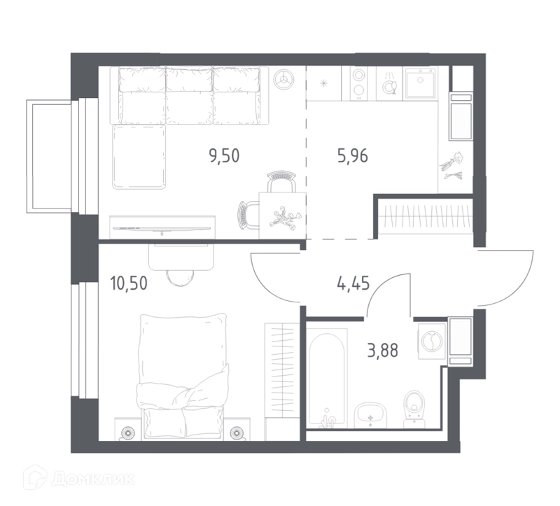 1-комнатная квартира 34.29 м² Томилино Парк