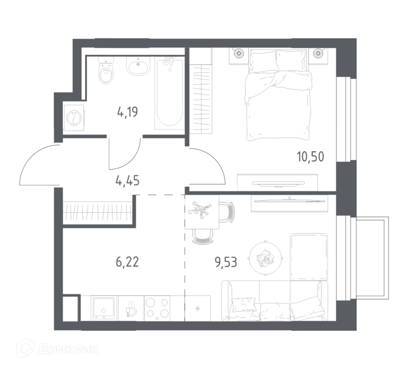 1-комнатная квартира 34.89 м² Томилино Парк