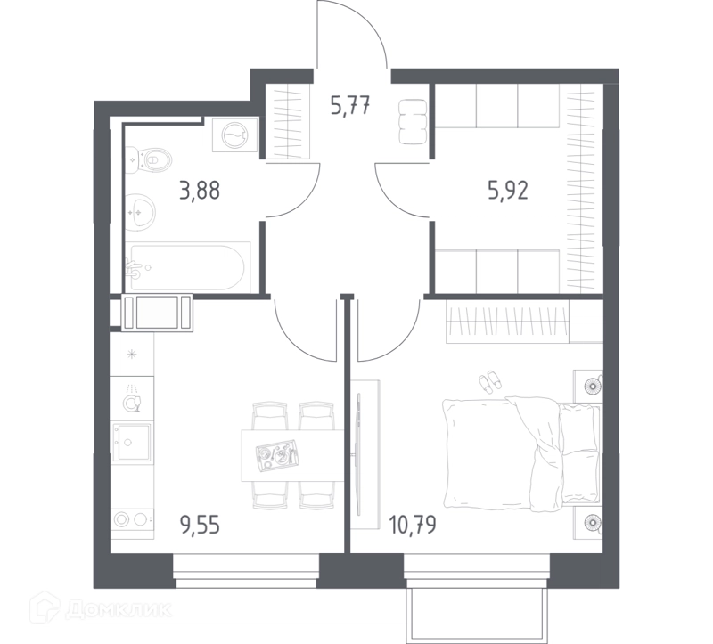 1-комнатная квартира 35.4 м² Томилино Парк