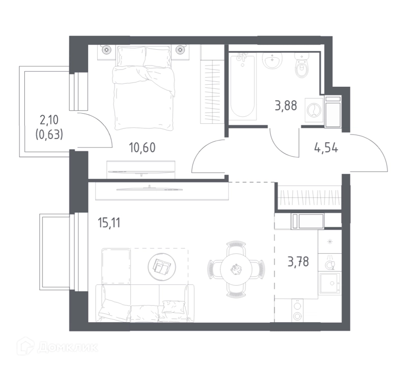 1-комнатная квартира 38.2 м² Томилино Парк
