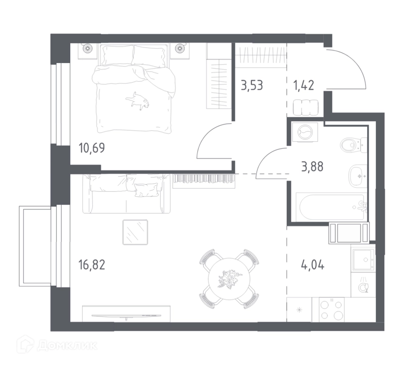 1-комнатная квартира 40.38 м² Томилино Парк