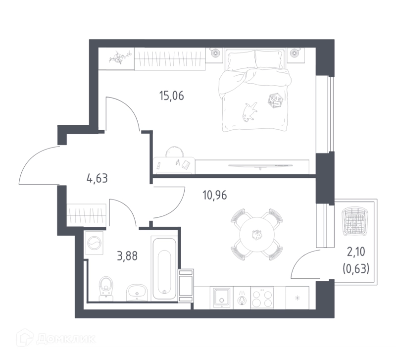 1-комнатная квартира 35.2 м² Томилино Парк
