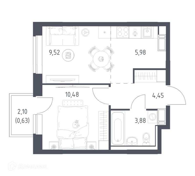 1-комнатная квартира 35.3 м² Томилино Парк