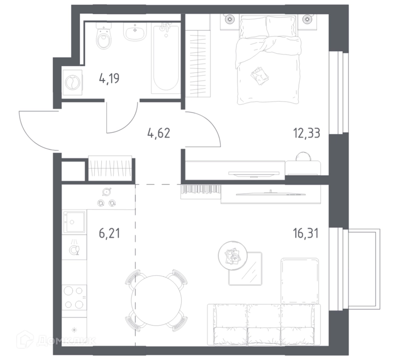 1-комнатная квартира 43.66 м² Томилино Парк