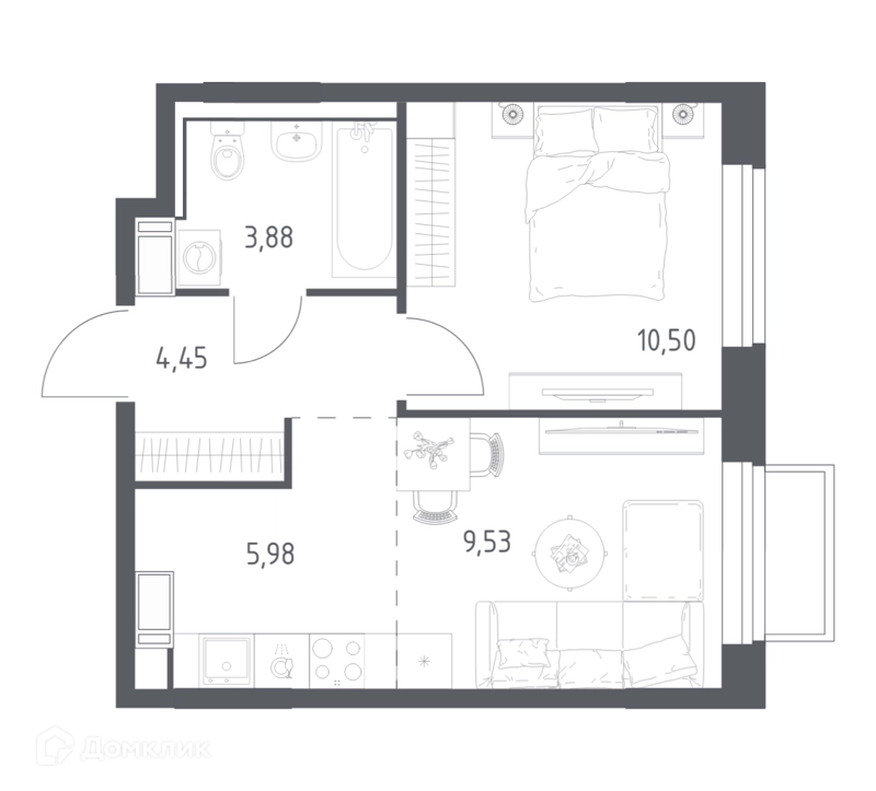 1-комнатная квартира 34.34 м² Томилино Парк