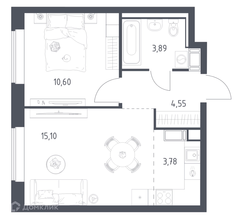 1-комнатная квартира 37.6 м² Томилино Парк