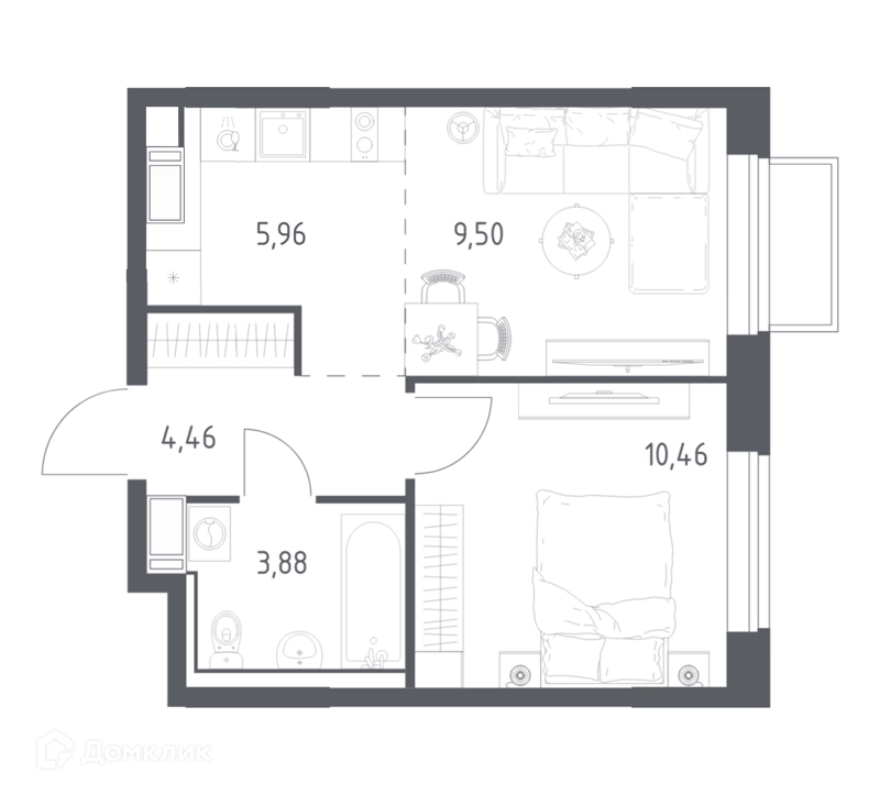 1-комнатная квартира 33.8 м² Томилино Парк